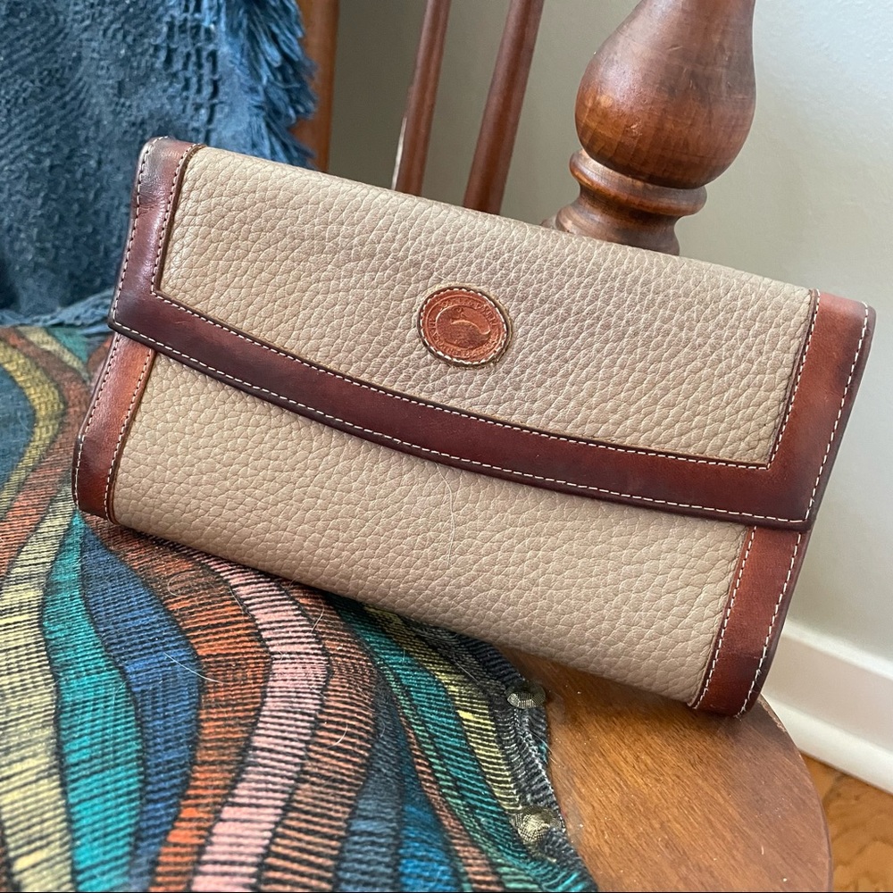 Dooney & Bourke Leather Tri-Fold Wallet Camel and Brown Color